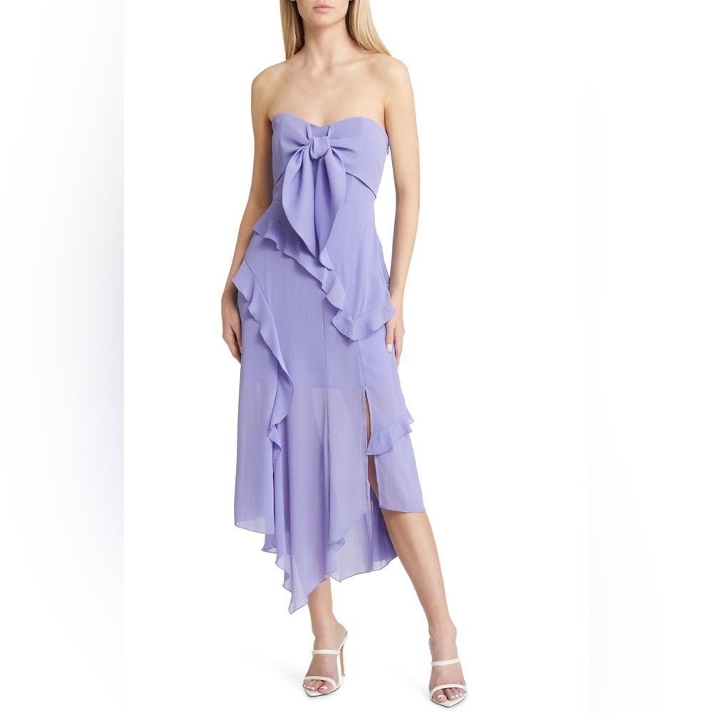 Ruffle Strapless Georgette Dress in Lilac
